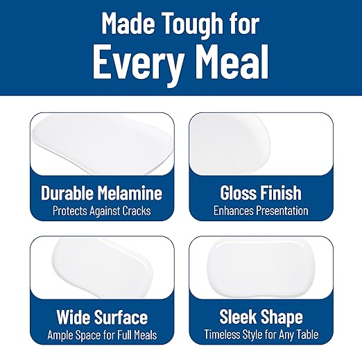 Carlisle FoodService Products Stadia Resuable Plastic Platter for Home and Restaurant, Melamine, 13 x 7 Inches, White, (Pack of 12)