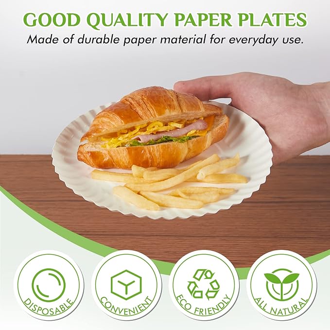 FOCUSLINE 7 Inch Paper Plates, White Paper Plates Uncoated, Everyday Disposable Dessert Plate 7" Small Plate Bulk 1000 Count