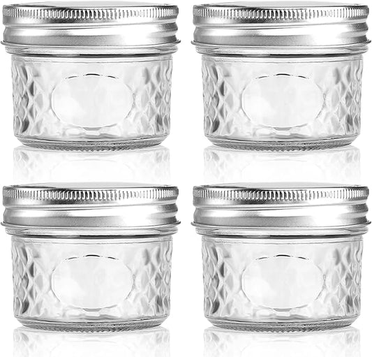 4 oz/120 ml Clear Glass Storage Canister with Airtight Lid, Small Cute Decorative Mason Container Jar for Salad, Overnight Oats, Snacks, Yogurt, Cereal, Fruit, Spice, Sugar, Coffee -4 Pack