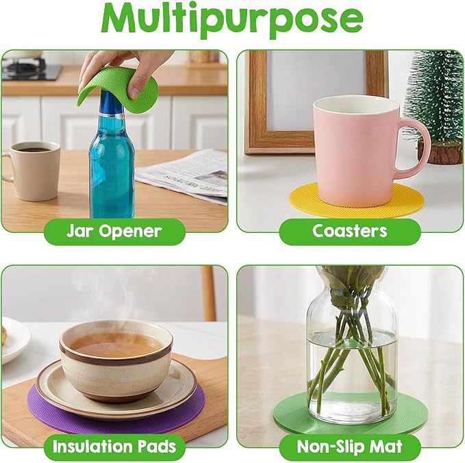 4PCs Rubber Jar Openers, Multi-Function Bottle Opener Gripper Pad for Seniors with Arthritis Weak Hands, Non-Slip Jar Grippers for Easy Opening Jars, Kitchen Easy Top Opener Tool
