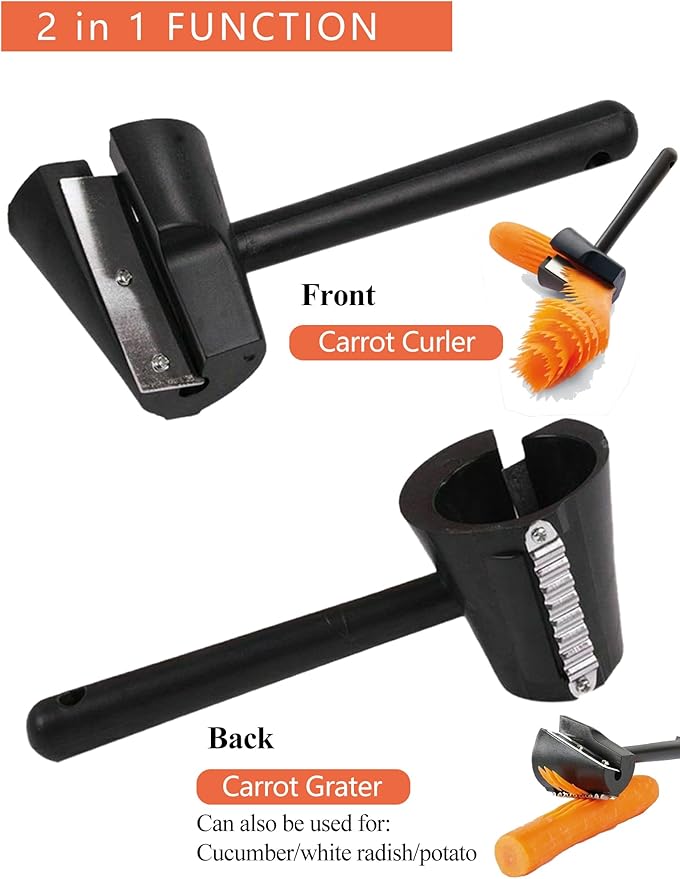 Carrot Curler and Peeler, Black Carrot Spiral Shred Slicer Root Vegetables Fruits Slicer Sharpener Garnishing Tool (Plastic)
