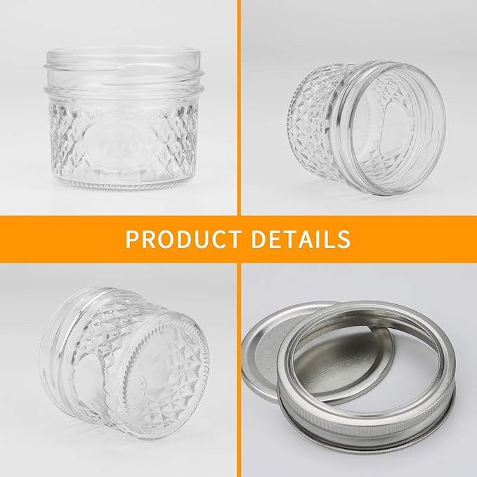 Accguan 4oz / 120ml Mason Jars Glass Canning Jars, Jelly Jars With Regular Lids, Ideal for Honey,Jam,Wedding Favors,Shower Favors, Set of 40