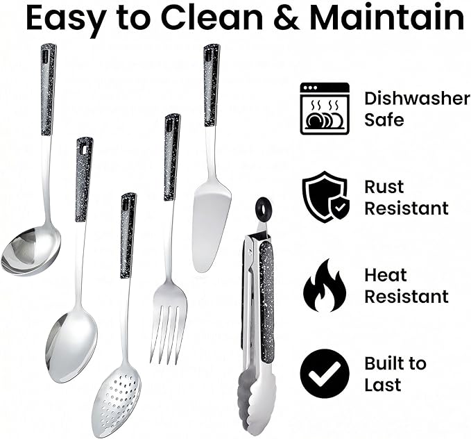 Stainless Steel Metal Serving Utensils - Set of Serving Spoons,Slotted Spoons, and Serving Tongs.serving fork,cake server