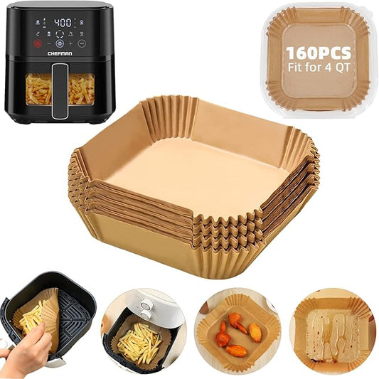 Air Fryer Liners Disposable 4QT for CHEFMAN Air Fryer,160PCS Square Air Fryer Parchment Paper Liners for 4QT Air fryer,Non-Stick Waterproof Airfryer Liners