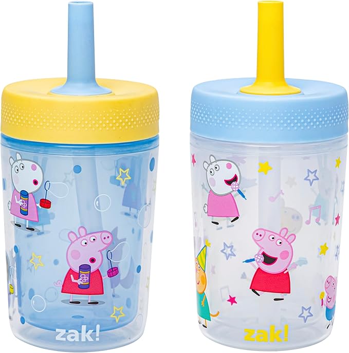 Zak Designs Peppa Pig Capri Toddler Tumblers For Travel or At Home, 9oz 2-Pack Double Wall Plastic Sippy Cups With Leak-Proof Design is Perfect For Kids (Peppa and Friends)