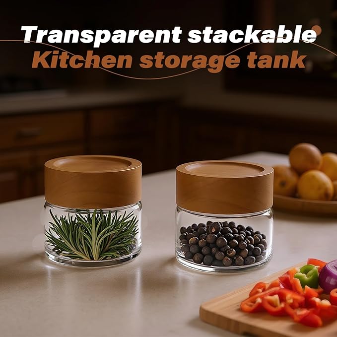 2-Pack 4 fl oz Leakproof Mason Jars with Airtight Acacia Wood Lids - Small Glass Food Storage Containers for Overnight Oats, Spices, Snacks, Kitchen Pantry Organization