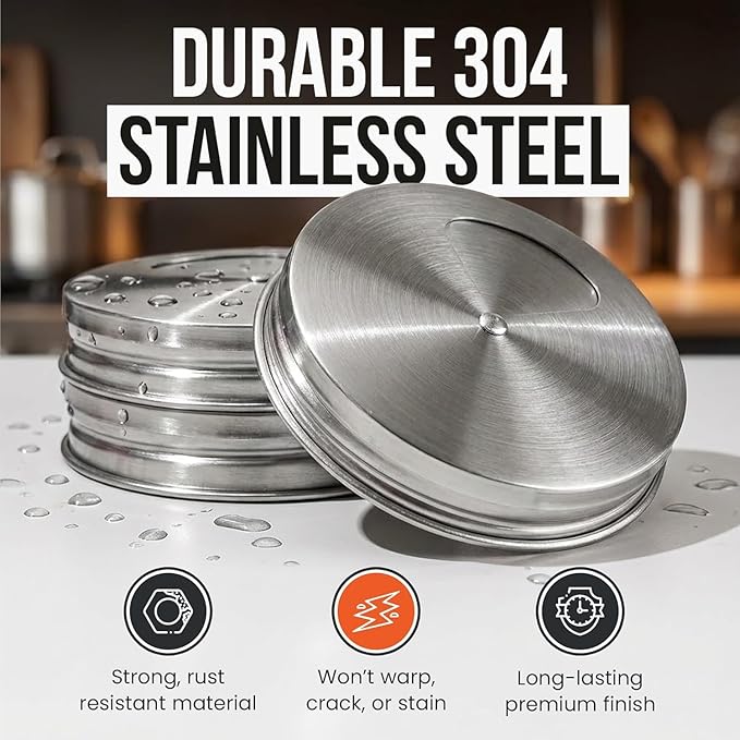 Mason Jar Spice Shaker Lids Stainless Steel – 8 Pack Adjustable Spice Lids for Mason Jars Wide Mouth – Seasoning Salt Pepper Dispenser Tops for Ball Canning Jars