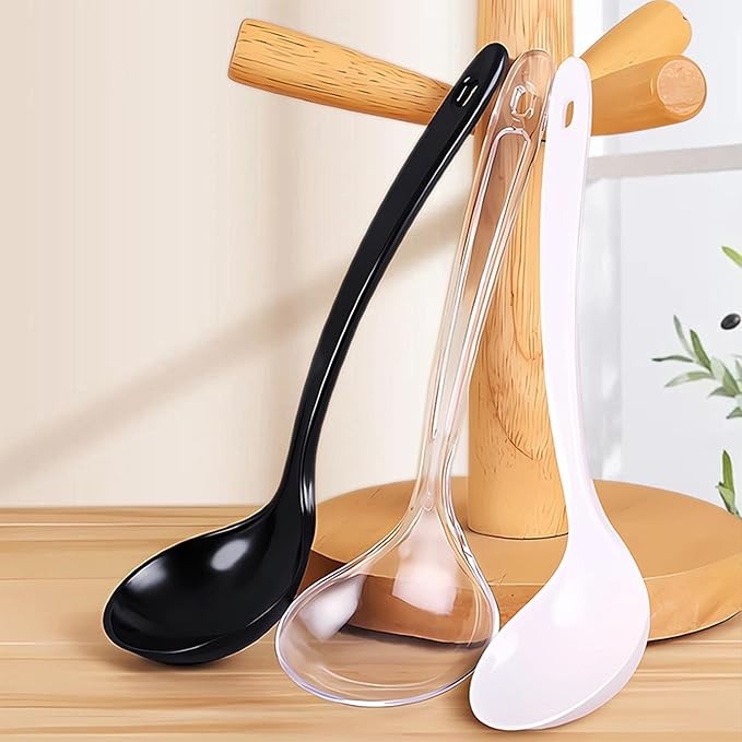 Large Plastic Serving Spoons,Disposable Heavy Duty Serving Spoons,Long Handle Scoop Soup Rice Ladle for Party Catering Buffet Restaurant,20 Pieces (Clear)
