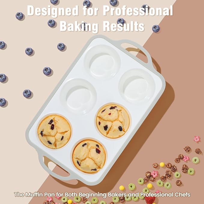 Silicone Jumbo Muffin Pan with Metal Frame, Non Stick Food Grade Silicone Large Muffin Pan, with Handles 6 Cup,BPA-Free and Dishwasher Safe, Jumbo Cupcake Pans - 2 Piece Gray