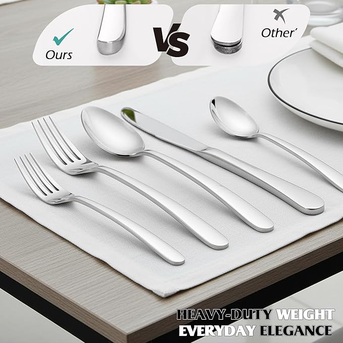 E-far Heavy Duty Silverware Set for 2, 10-Piece Stainless Steel Flatware Cutlery Set, Mirror Polished & Dishwasher Safe - Includes Spoons and Forks Knives Ideal for Home Kitchen