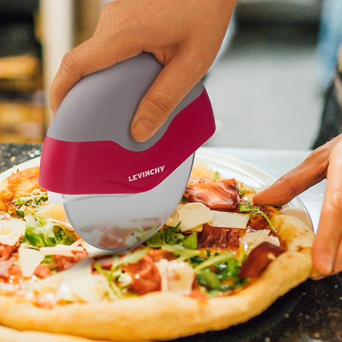 Pizza Cutter Wheel, Easy to Clean Detachable Slicer, Pizza Slicer Cutter, Premium Spuer Sharp Stainless Steel, with Protective Blade Guard, Large Size, Red