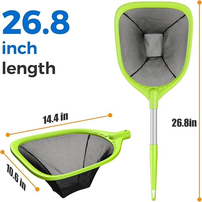 Pool Net Total Length 26.8 inches, Swimming Pool Skimmer Net with Aluminum Pole for Fast Cleaning Ponds, Hot Tub, and Spas, Pool Cleaner Supplies and Accessories