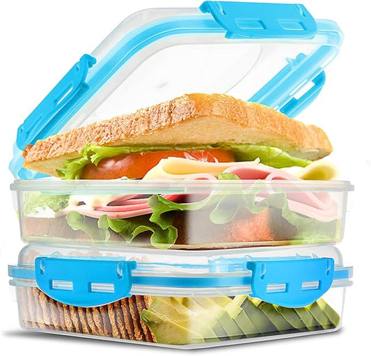 Tafura Sandwich Containers (2 Pack) Sandwich Box | Lunch Containers | Sandwich Containers for Lunch Boxes | Reusable Sandwich Holder, BPA Free (Blue)