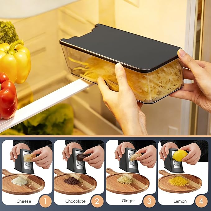 7-in-1 Safe Mandoline Slicer for Kitchen, Vegetable Slicer with Container, Veggie Chopper Cutter, Upgraded Tray & Stainless Steel Grater & Basket & Lid & Cleaning Brush (Black Knight Pro)