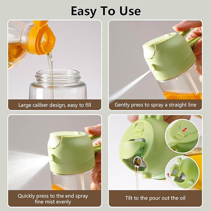 2PCS Oil Sprayer for Cooking, 16oz/470ml Glass Oil Dispenser/Pour Bottle, Kitchen Accessories, Kitchen Gadgets for Air Fryer, Salad, BBQ, with Stickers (Green,White)