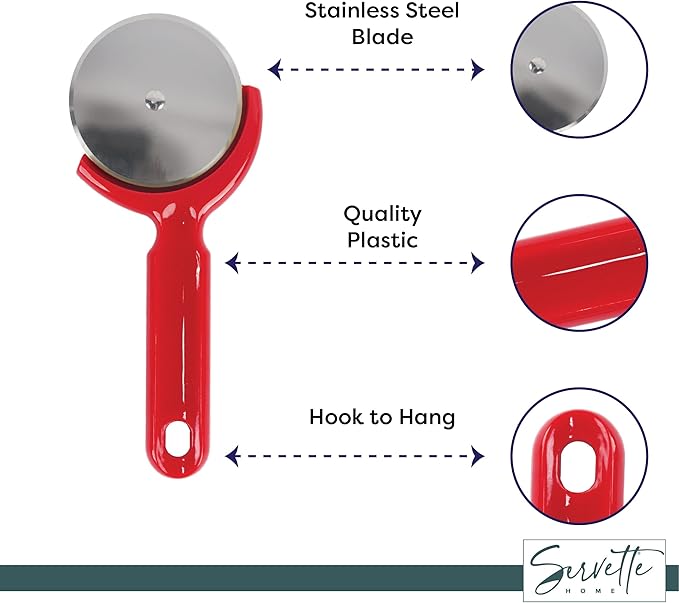 Stainless Steel Pizza Cutter - 7.75 inch Slicer for Pizzas, Pockets and More -Red Plastic Handle Pizza Cutter Wheel.