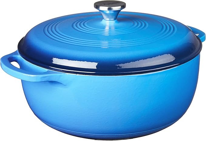 Lodge Essential Enamel Cast Iron Dutch Oven with Lid - Oven-Safe Enamel Cookware up to 500° F - Heat-Retaining Braising & Roasting Pot - Non-Toxic Cookware - 7.5 Quart, Carribean Blue