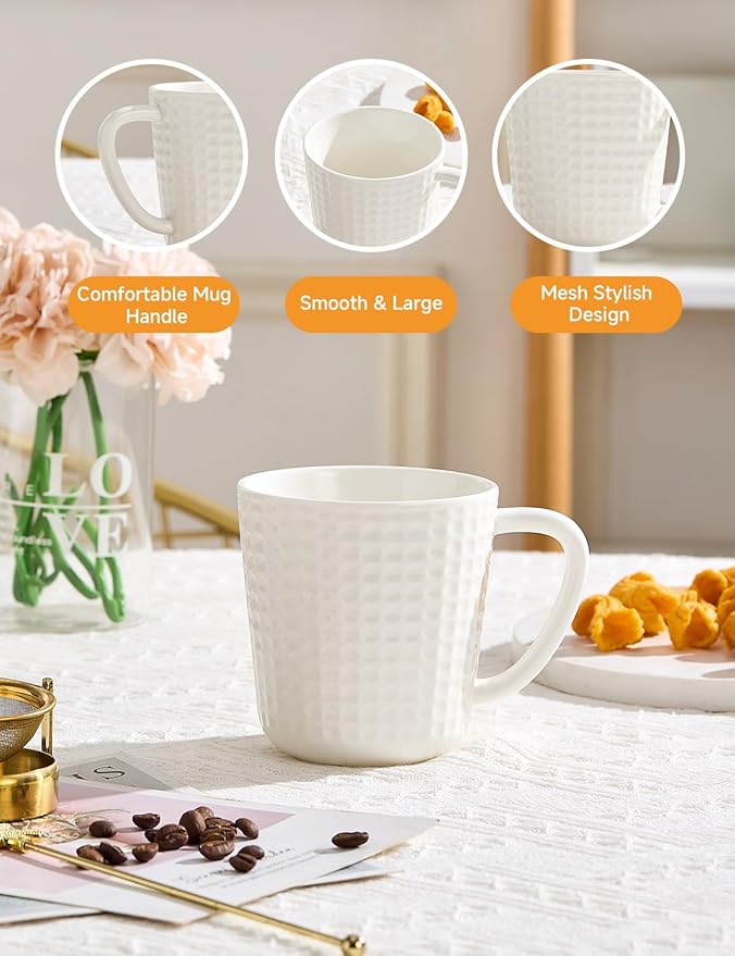 Large Coffee Mugs, 20 oz Ceramic Coffee Cups with Handle, Porcelain Big Tea Cups for Office and Home, for Latte Cocoa Dishwasher and Microwave Safe, 2PCS, White