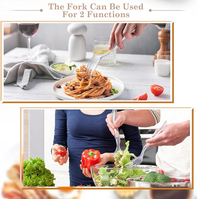 Mwellewm 72Pcs Serving Utensils Large Plastic Serving Utensils Set Serving Spoons for Buffet Clear Disposable Plastic Tongs 8.5'' Heavy Duty Slotted Spoons/Forks Supplies for Party Food Salad Soup