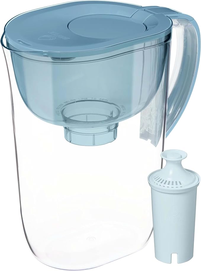 Brita Large 10 Cup Water Filter Pitcher, 1 BritaPlus Filter, Everyday, Stone Blue (Package May Vary)