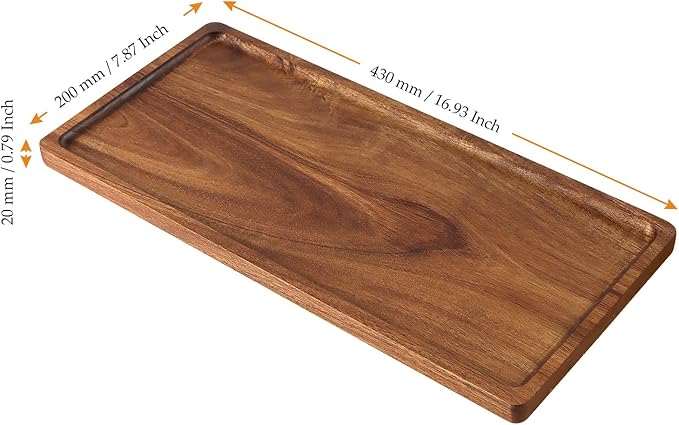 6 Pack Wood Serving Platters, 17 x 8 x 0.78 inch Rectangle Large Wooden Serving Tray for Fruit, Dessert, Food, Snack