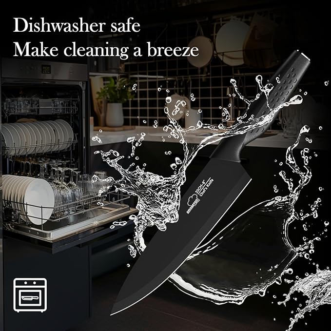 Knife Set, 15 Pieces Kitchen Knife Set with Block Built in Sharpener, Dishwasher Safe, German Stainless Steel Knife Block Set, Elegant Black