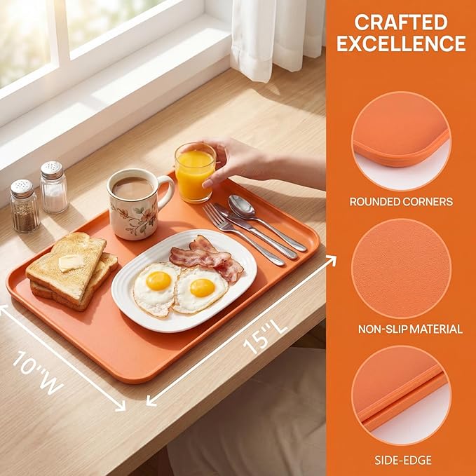 Lyellfe 8 Pack Fast Food Serving Tray, 15 by 10-Inch Wheat Straw Cafeteria Tray, Colorful Restaurant Serving Trays, Rectangular Serving Platter for Party, Home, School, Restaurant
