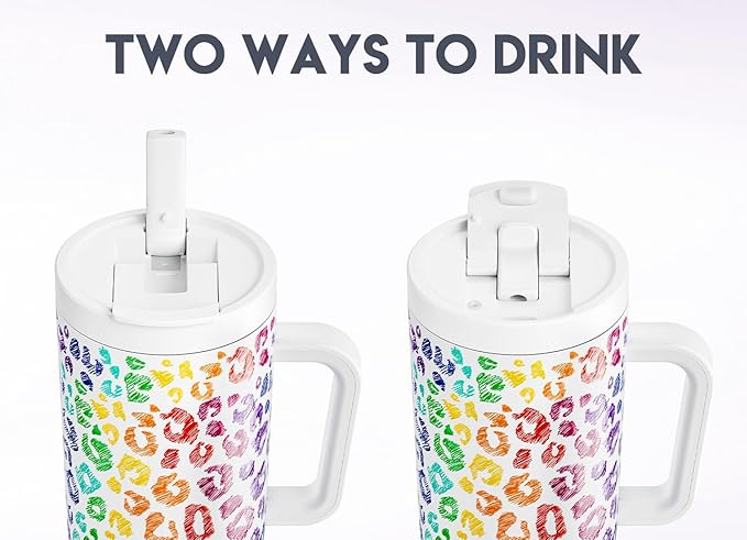Meoky 40 oz Tumbler with Handle and Flip Straw, 100% Leakproof Tumbler with Lid and Straw, Stainless Steel Insulated Cup, Cupholder Friendly, Keeps Cold for 34 Hours (Kiss)