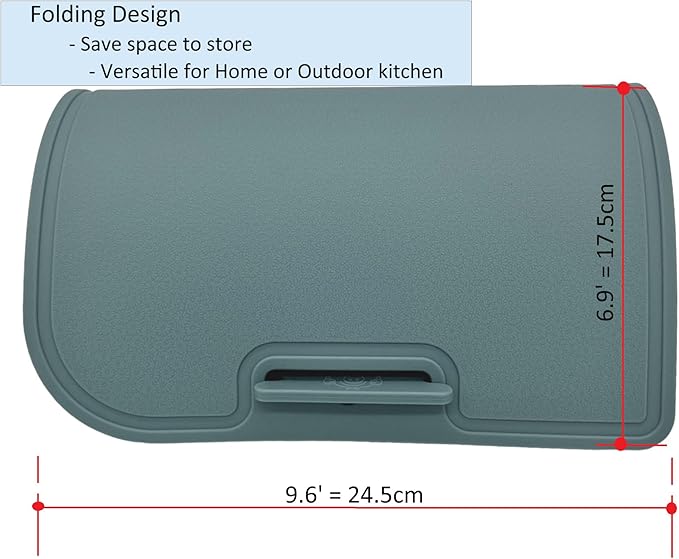 Korean Made Thick Silicone Double-Sided Usable Cutting Board 14.3" x 9.7" Foldable Design Drip Groove Grip Handle Dishwasher Safe 1PCS Gift for Mom (Mint) Stocking Stuffer