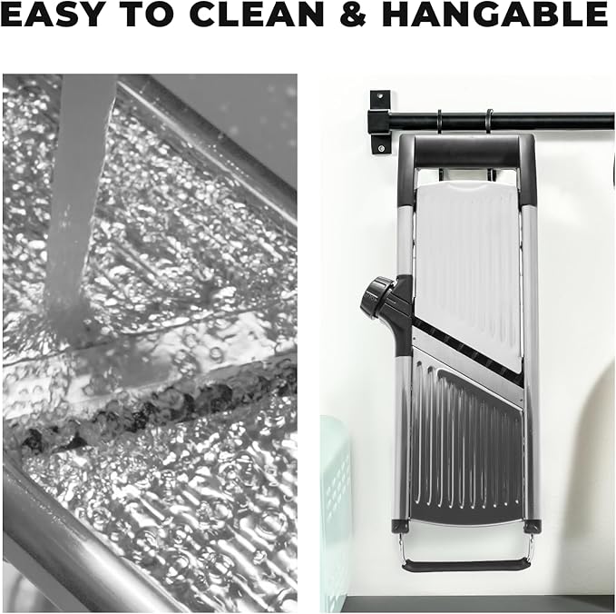 Adjustable Mandoline Slicer for Kitchen - Stainless Steel Vegetable Slicer Julienne Cutter with Ultra Sharp Blades 5-in-1 Vegetable Shredder for Onion, Potato Chip, French Fry
