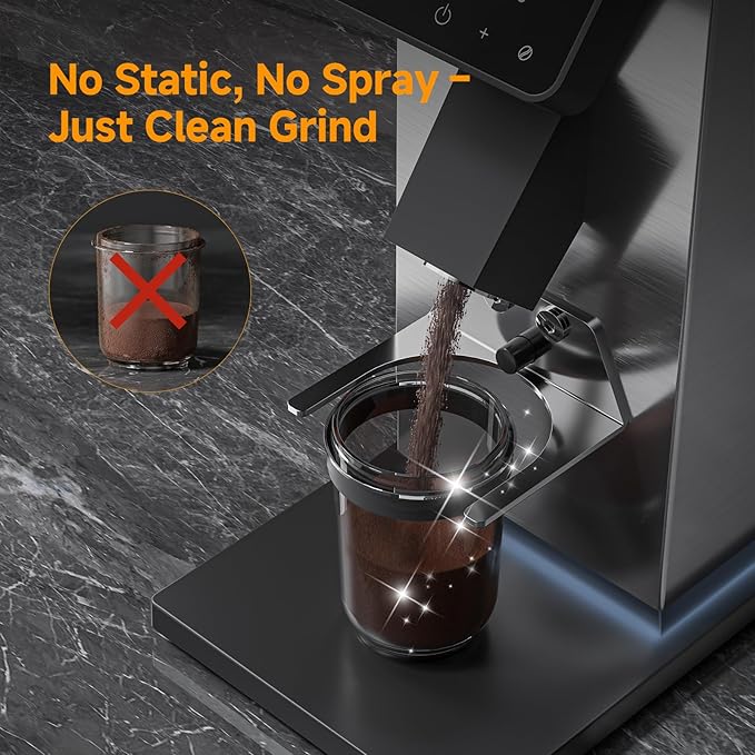 Commerical Flat Burr Coffee Bean Grinder, Electric Espresso Grinders for Home Use with All-Metal Chamber and 90 Presice Settings, Stainless Steel Housing, Anti-Static, LED Panel, Sliver