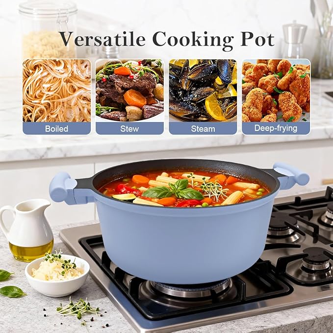 4.5 Quart Stock Pot with Lid, Non Stick Cooking Pot, Soup Pot Nonstick with Stay-Cool Handle, Induction Cookware for Pasta,Soup, Suitable for All Stoves, PTFE & PFAS-Free, Blue