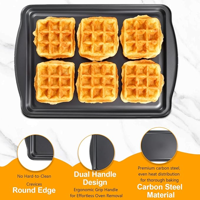 Baking Sheet with Cooling Rack Set,Carbon Steel Cookie Sheets with Rack for Baking Roasting,Nonstick Baking Pans, 17 x 11 x 0.5 Inches (2 Set)