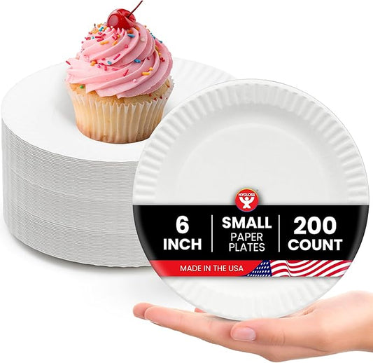 Hygloss Bulk Small Paper Plates 6-Inch - Dessert Plates Disposable for Party, Cake, Appetizer, Snack, Foodware, Crafts & More - Environmentally Friendly - White, Uncoated, Microwave Safe (200 Count)
