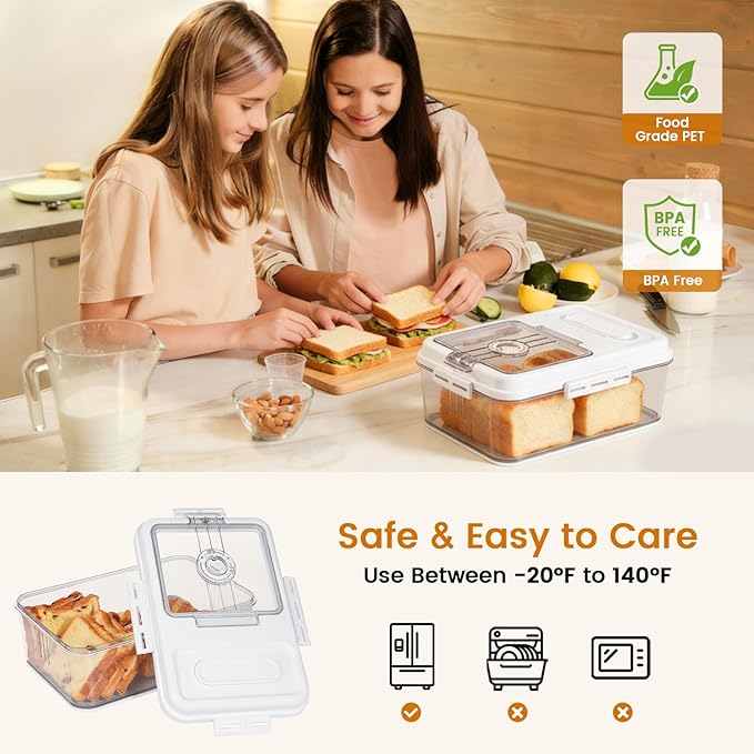 Dynta Bread Box for Homemade Bread for Kitchen Counter Airtight, Time Recording Bread Storage Container with Lid, Bread Keeper for Toast, Bagel, Donut and Cookies, 2 Pack