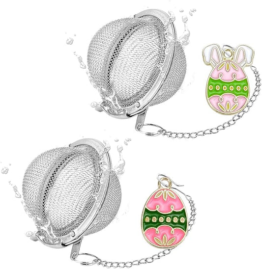 2Pcs Easter Stainless Steel Mesh Tea Infuser, 2.1 inch Tea Ball with Easter Eggs Pendant,Tea Strainer Tea Diffuser Tea Steeper for Filtering Tea,Tea Infusers for Loose Tea (Easter Egg, 2PC)