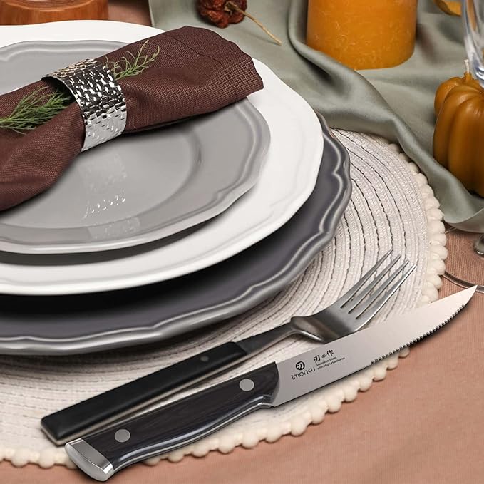 imarku Steak Knives, Steak Knives Set of 8, Serrated Steak Knife Set with Pakkawood Ergonomic Handle, Japanese HC Steel Steak Knife and Gift Box, Birthday Gift for Men and Women