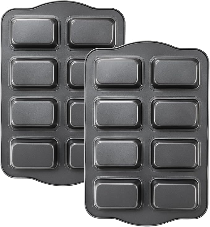 Lawei 2 Pack 8 Cavity Mini Loaf Pan, Non-Stick Small Bread Loaf Pans, Rectangle Carbon Steel Baking Loaf Pans for Corn Bread, Little Banana Breads, Cheesecake, Mini Brownie Pan