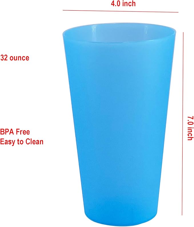 32-ounce Unbreakable Plastic Tumblers - Lightweight Large Drinking Cups set of 12, Reusable BPA-free Dishwasher Safe | Stackable