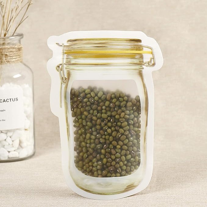Mason Jar Bags Yellow, 40 Pcs Reusable Airtight Seal Food Storage Bags Leak-Proof Saver Bags for Travel Camping, 8 OZ