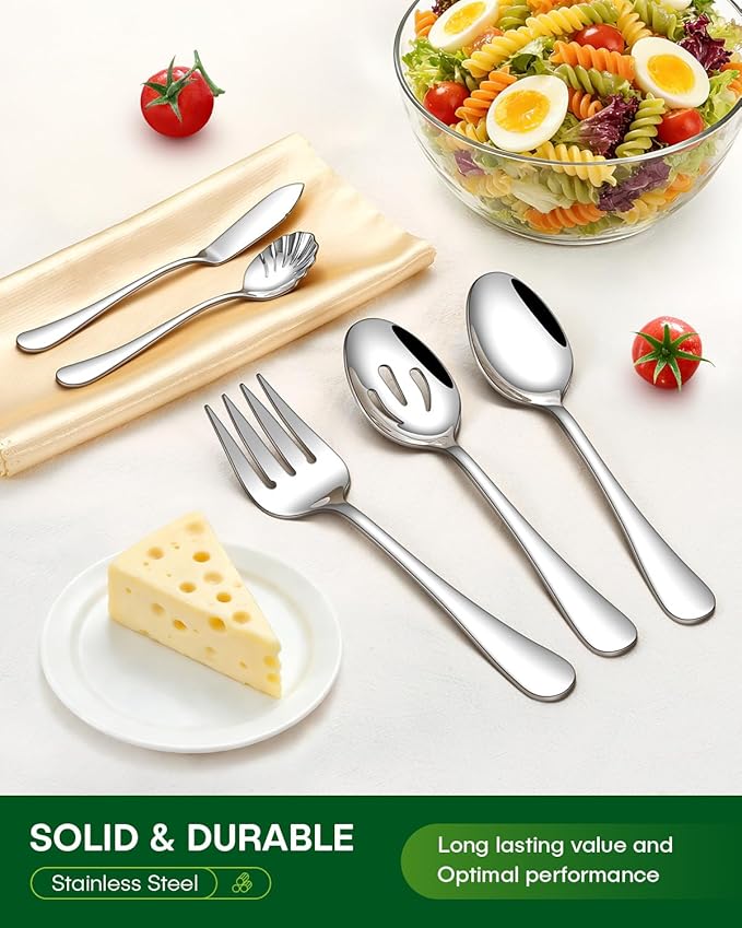 65 Piece Silverware Set with Serving Utensils, Stainless Steel Flatware Set for 12 Food Grade Novelty Flatware Cutlery Utensil Set Include Knife Fork Spoon Mirror Polished Dishwasher Safe