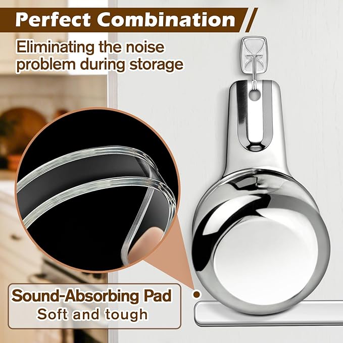 Measuring Cup and Spoon Organizer Set, Kitchen Measurement Conversion Chart with 16 Clear Small Hooks and Anti-Collision Pads for Hanging Measuring Cup and Spoon