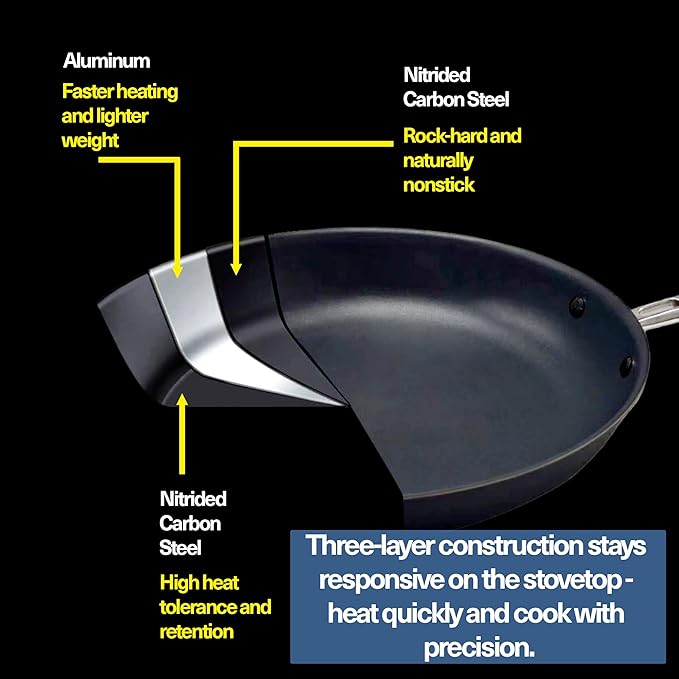 Misen Carbon Nonstick™ Skillet - Ultra-Durable Nitrided Surface - Easy Relase With No Coating to Chip or Peel, PFOA- & Chemical-Free - High-Heat Cooking, Even-Heating, Induction Ready, 10 Inch