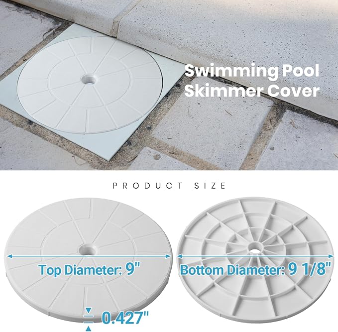 AR-PRO (2-Pack Swimming Pool Skimmer Cover - 9" Universal Round Pool Skimmer Lid Cover - Exact Replacement for 9 1/8" Skimmer Valve Lids and Spa Lids (White)