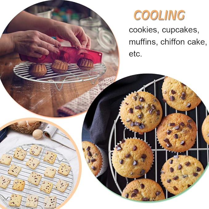 P&P CHEF Round Cooking Rack, 3 Pcs Stainless Steel Baking Cooling Steaming Grilling Rack, Fits Air Fryer/Stockpot/Pressure Cooker/Round Cake Pan, Oven & Dishwasher Safe (7.5 + 9 + 10.5 Inch)