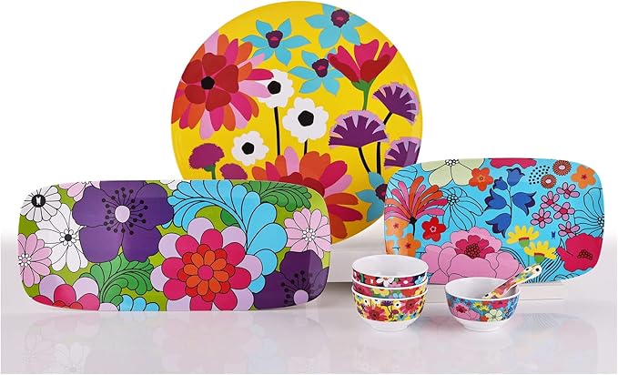 French Bull 13" Rectangular Platter - Melamine Platters and Serving Ware - Plate, Dish, Serving, Collection - Garden Floral