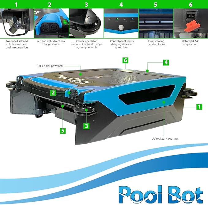 The Original Pool Bot™ Skimmer | Solar Surface Cleaner | Solar Pool Automatic Next Gen Avoidance System | All Day Runtime | Large Capacity Basket