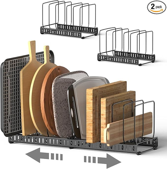 2PACK Cutting Board Organizer, Adjustable Divider Cutting Board Holder with Anti-slip Pads, Kitchen Cabinet Organizer for Baking Cookie Sheet Pan Bakeware Cookie, Black, Large-Size