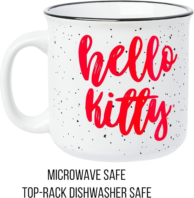 Silver Buffalo Sanrio Hello Kitty Red Bow Glitter Ceramic Camper Mug, 20 Ounces