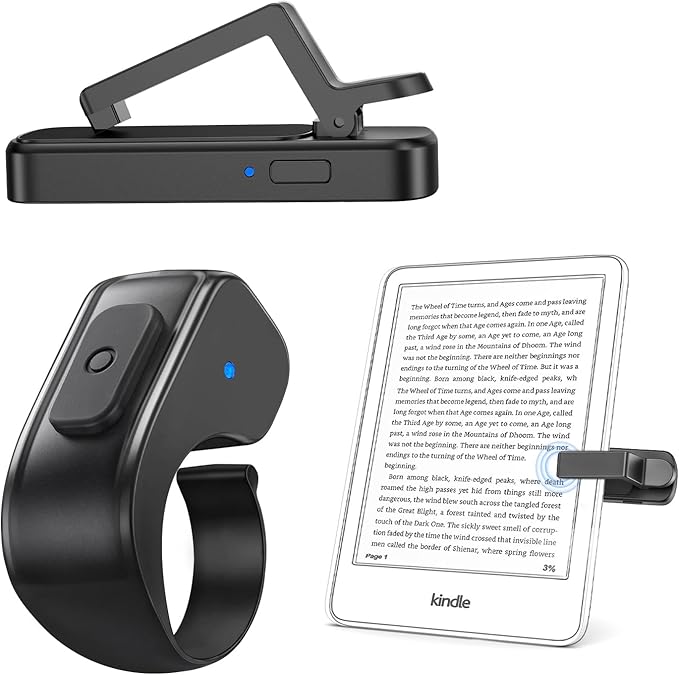 [Case-Friendly] Remote Control Page Turner Ring for Kindle Paperwhite Oasis Scribe Kobo eReaders, Camera Camcorder Remote Controls, Page Turner Clicker for iPhone ipad Tablets with Storage Bag